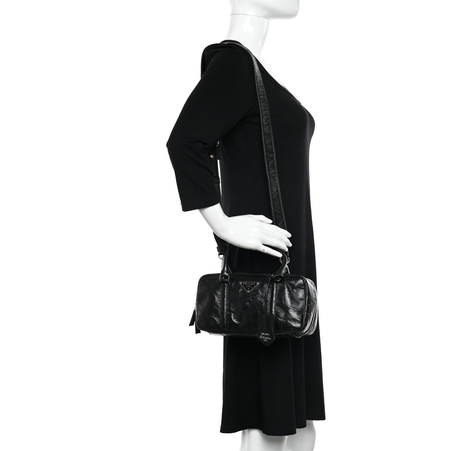 Prada Nappa Antique Small Re-Edition 2001 Two Handle Crossbody Bag Black 2 of 9