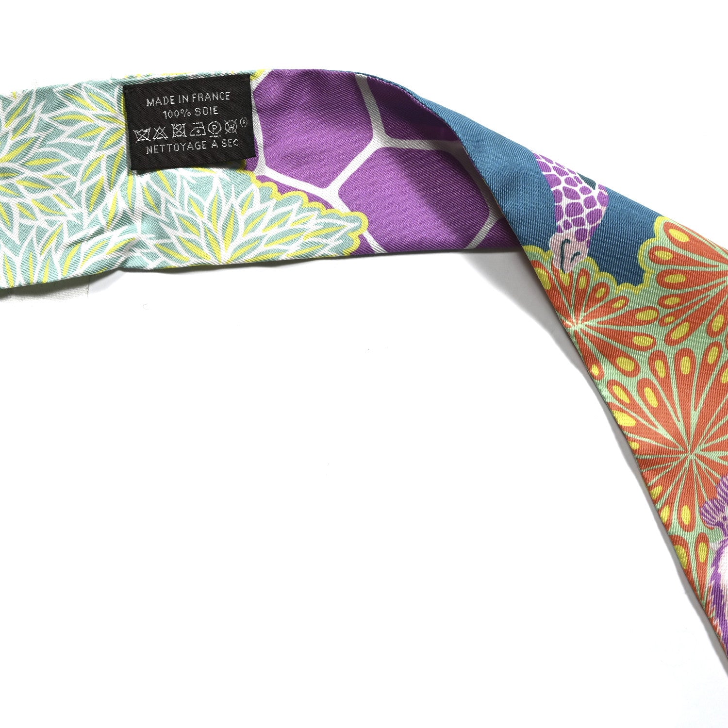 Hermes Silk The Three Graces Twilly Canard Mauve Jaune Fluo 3 of 4