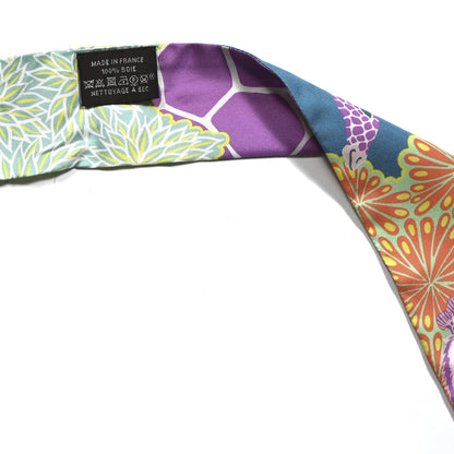 Hermes Silk The Three Graces Twilly Canard Mauve Jaune Fluo 3 of 4