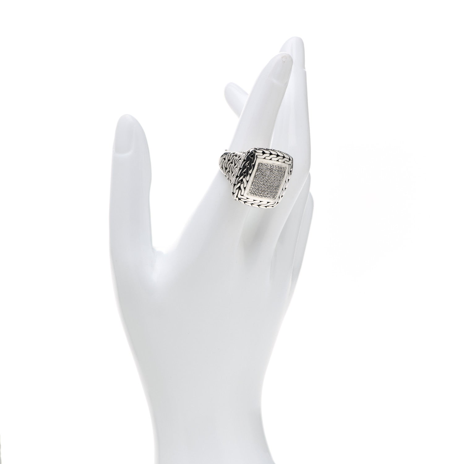 John Hardy Sterling Silver 18K Yellow Gold Diamond Classic Chain Square Ring 53 6.5 2 of 6