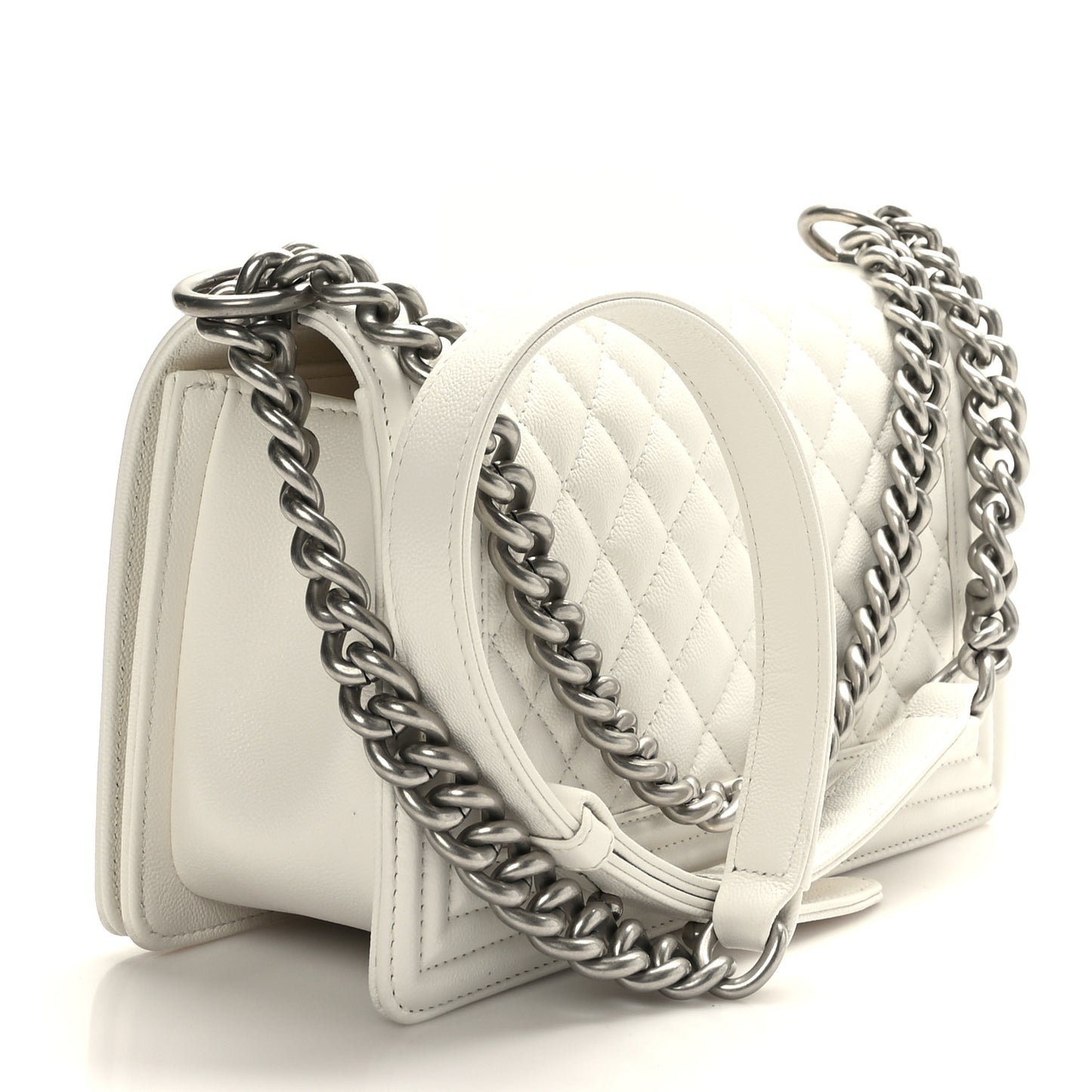 Caviar Quilted Medium Boy Flap White