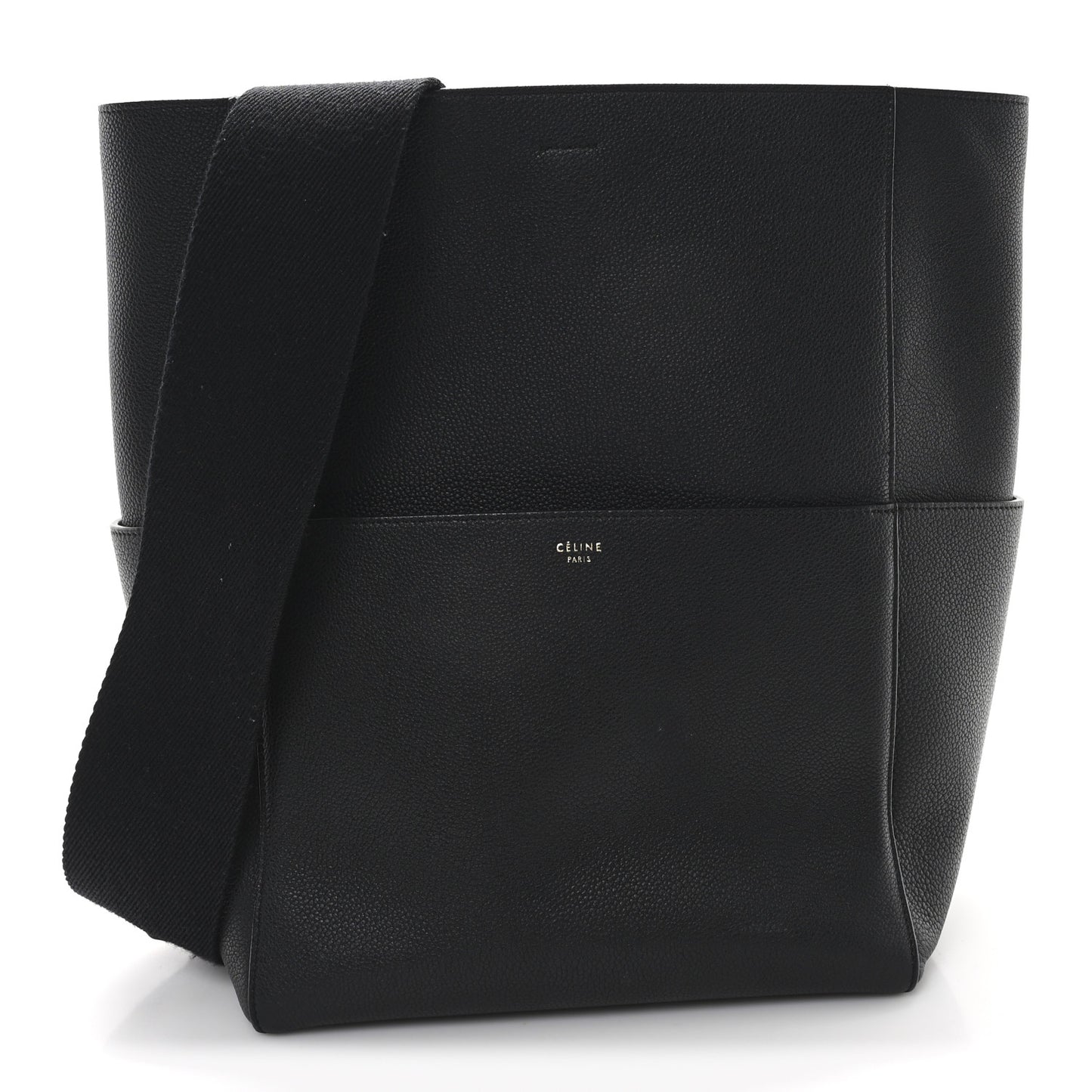 Soft Grained Calfskin Sangle Bucket Bag Black