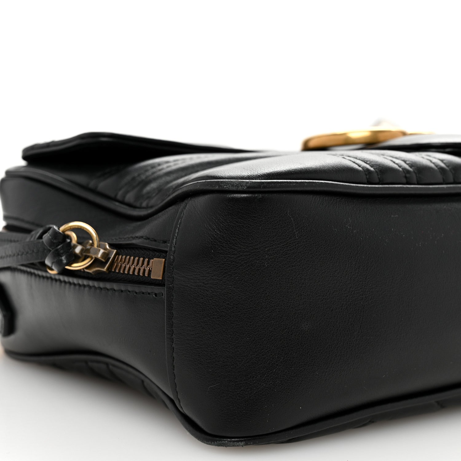Gucci Calfskin Matelasse Sylvie Web Small GG Marmont Top Handle Shoulder Bag Black 9 of 11