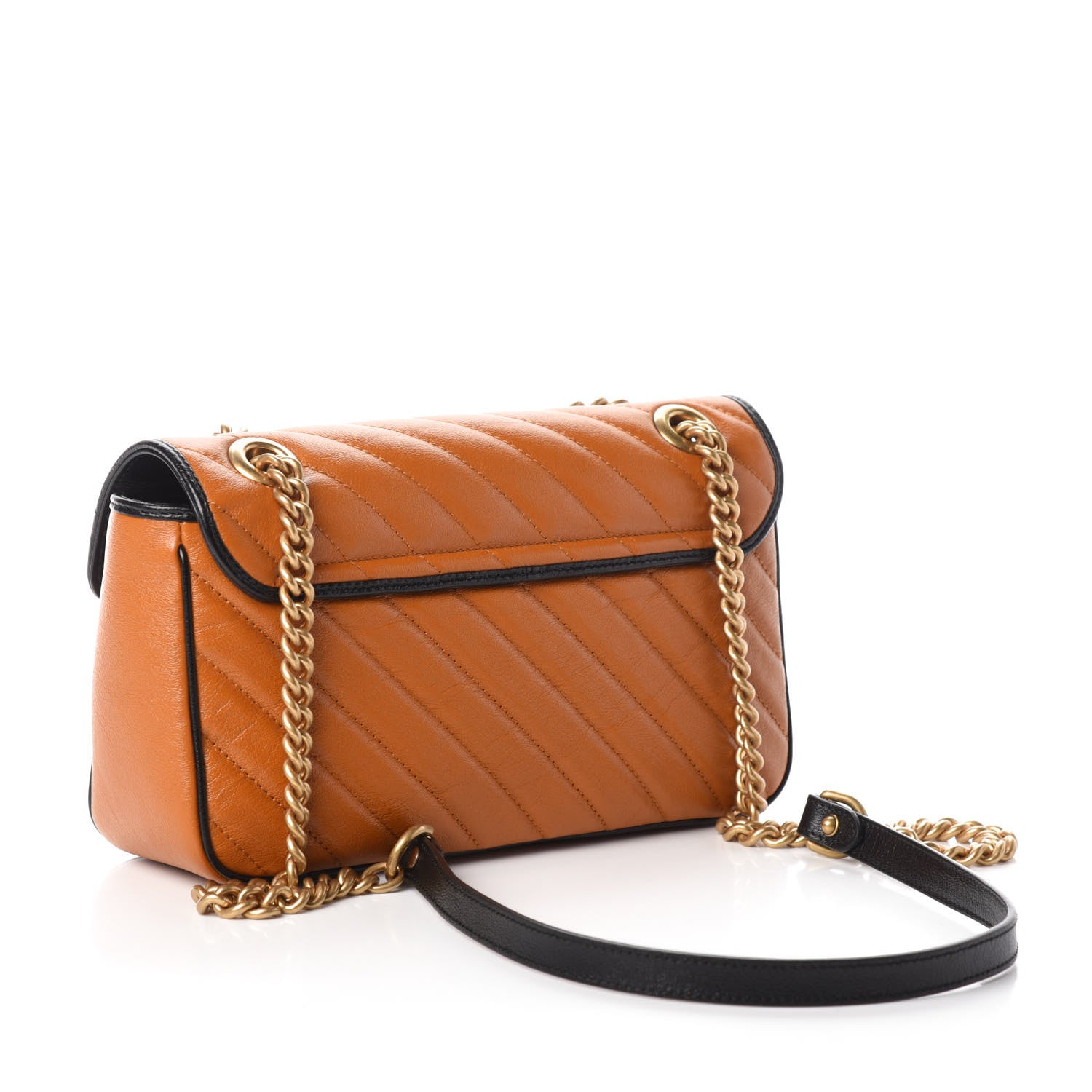 Gucci Vintage Effect Calfskin Matelasse Diagonal Small Torchon GG Marmont Shoulder Bag Cognac Black 3 of 9