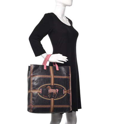 Fendi Coated Canvas Calfskin Romano Selleria Borghese Print Special Shopping Tote Blue Rosa 2 of 22