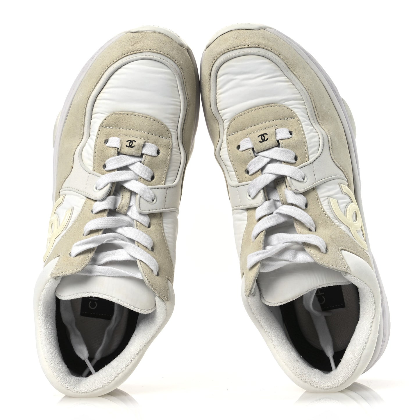 Suede Calfskin Fabric CC Sneakers 39.5 White