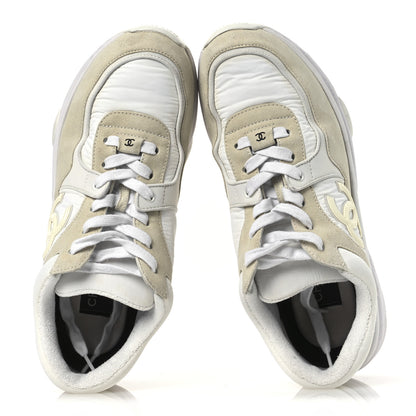 Chanel Suede Calfskin Fabric CC Sneakers 39.5 White 6 of 13