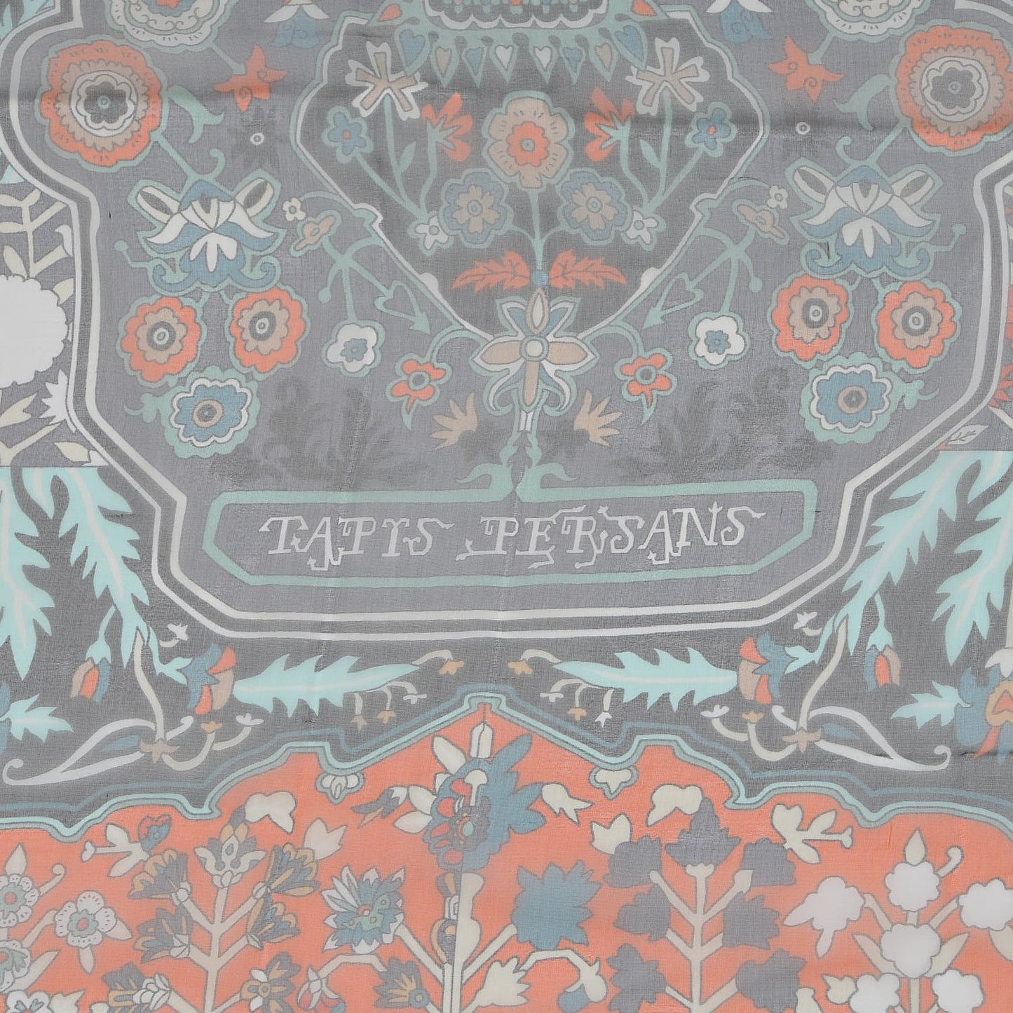 Silk Mousseline Tapis Persans Shawl 140 Orange Turquoise Saumon