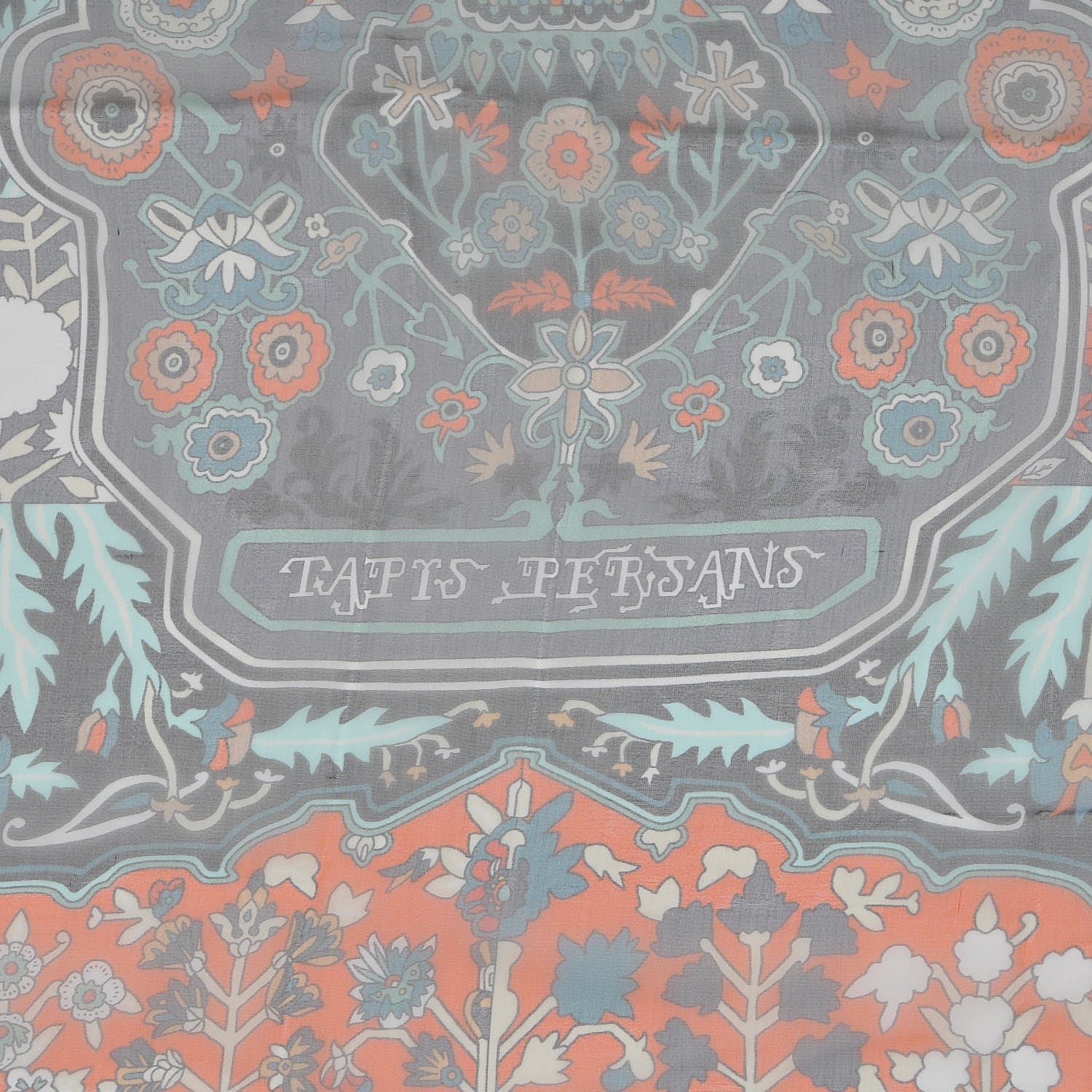 Hermes Silk Mousseline Tapis Persans Shawl 140 Orange Turquoise Saumon 3 of 5