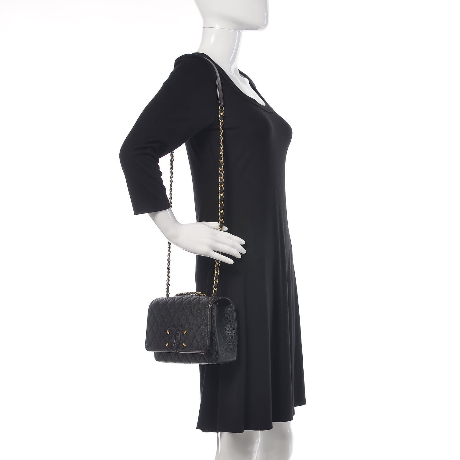 Chanel Caviar Quilted Medium CC Filigree Flap Black 2 of 10