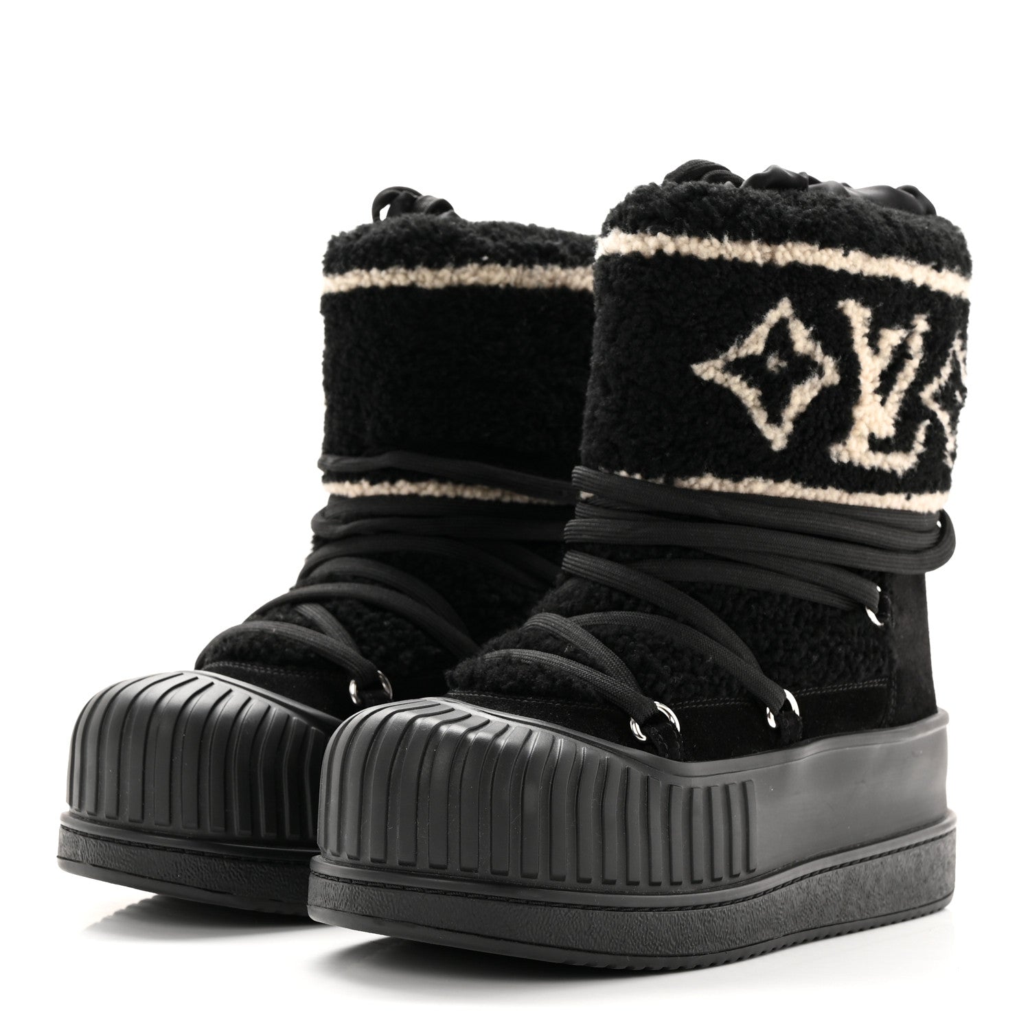 Louis Vuitton Suede Shearling Polar Flat Half Boots 37 Black 3 of 14