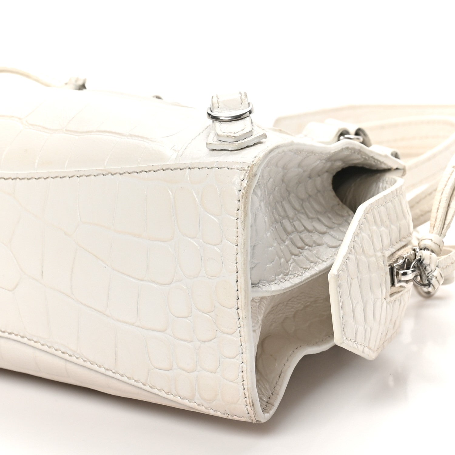 Balenciaga Semi Shiny Calfskin Crocodile Embossed Neo Classic Silver Hardware Mini City White 10 of 12