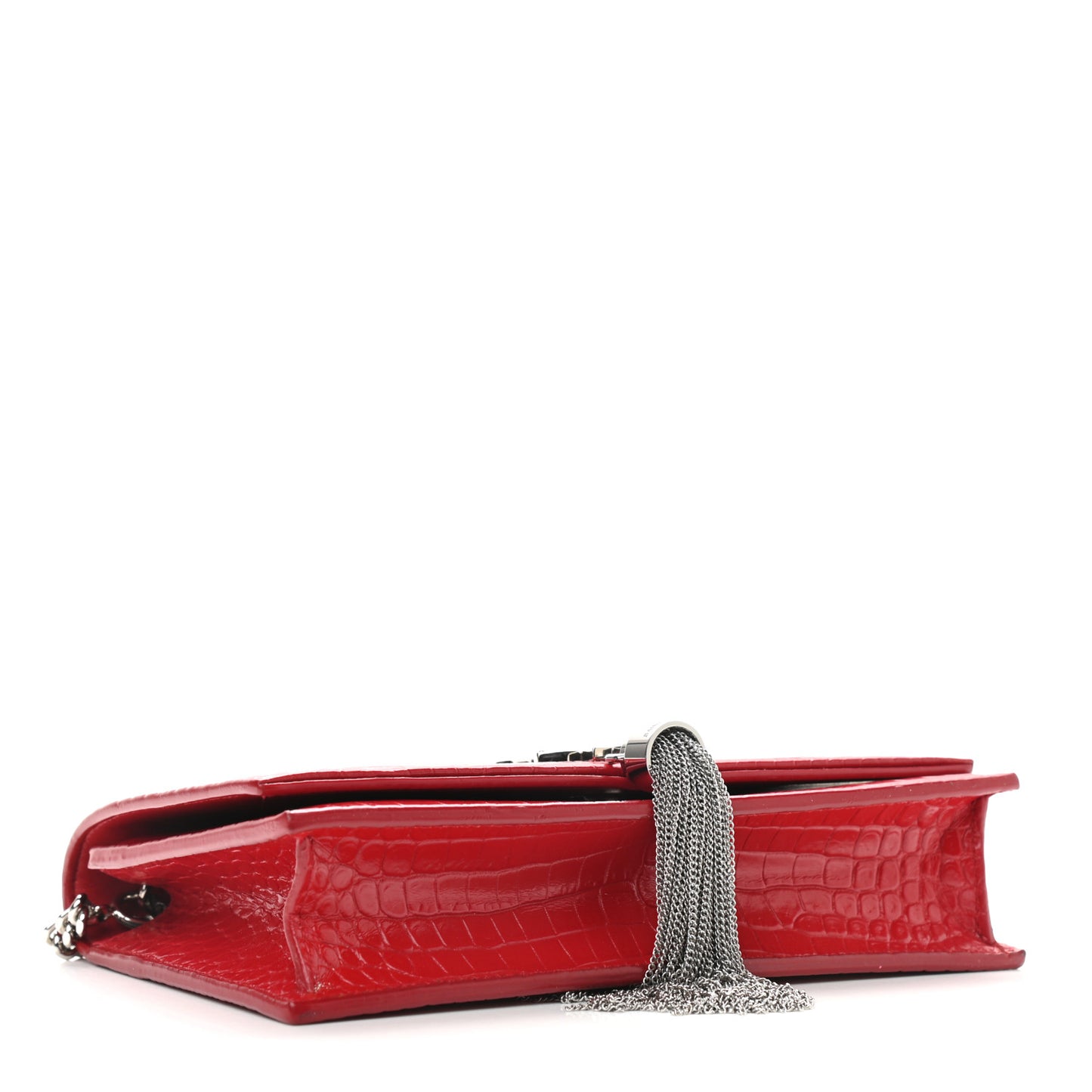 Calfskin Crocodile Embossed Small Classic Monogram Kate Tassel Satchel Red