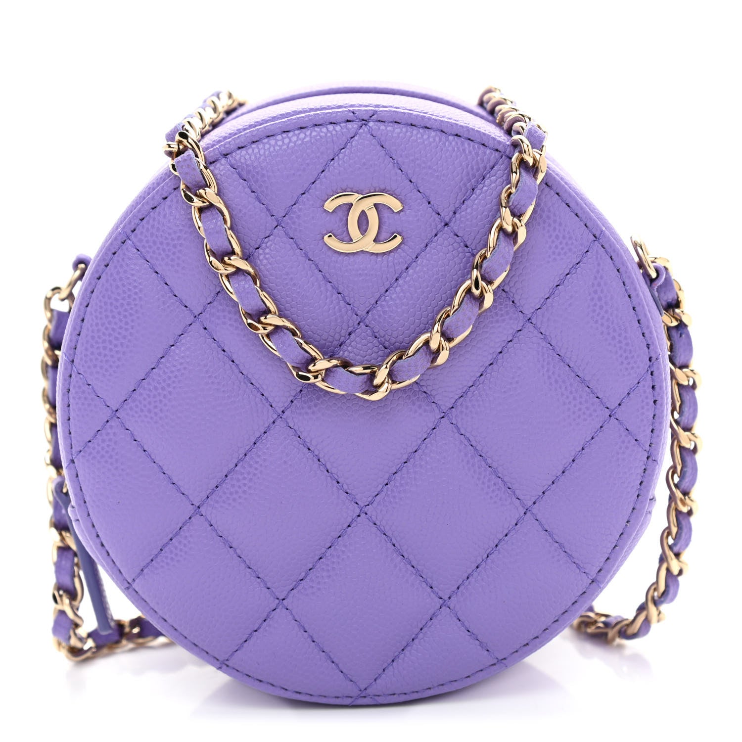 Chanel Caviar Quilted Round Clutch With Chain Purple 1 of 10