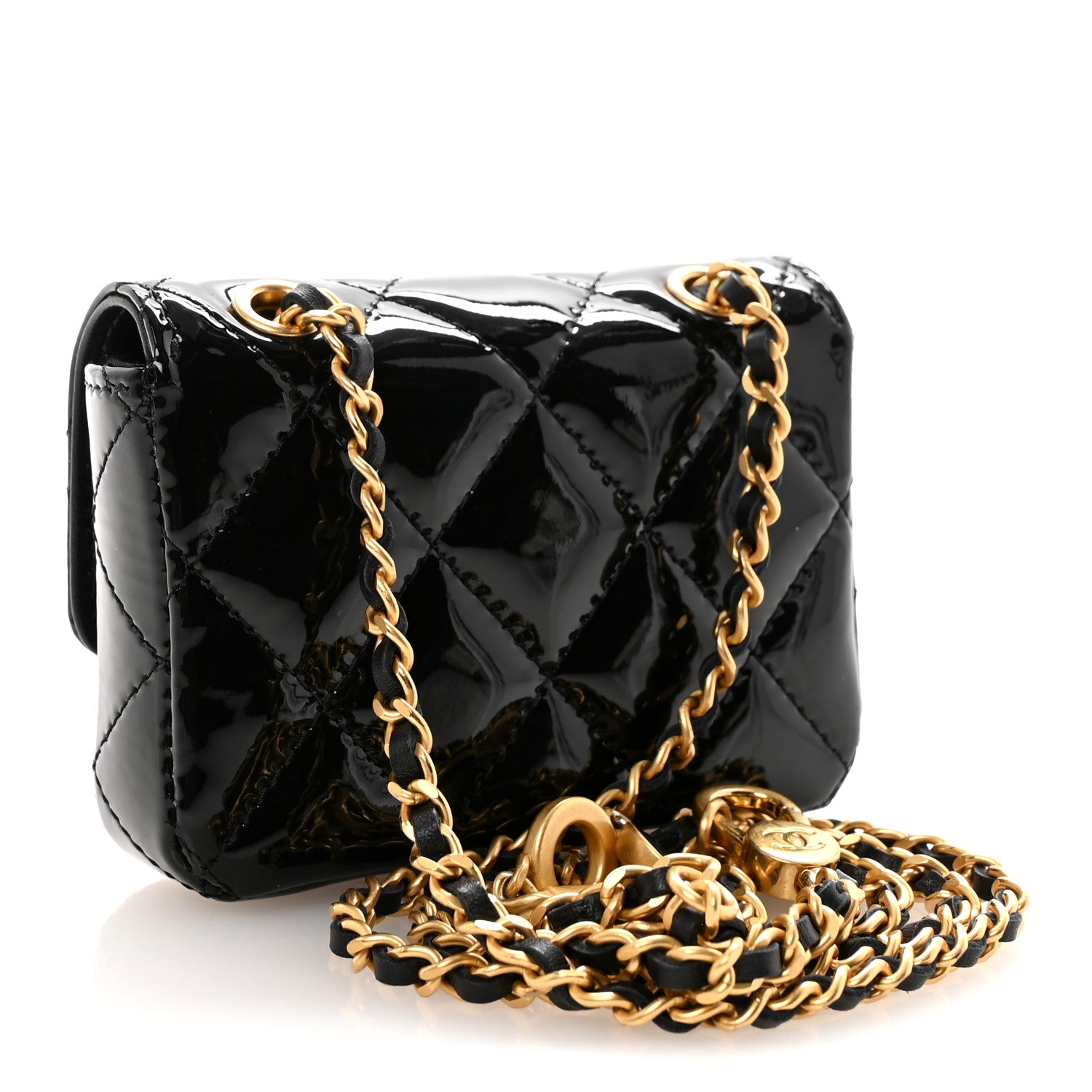 Chanel Patent Enamel Quilted Coco Hearts Clutch With Chain Black 3 of 12