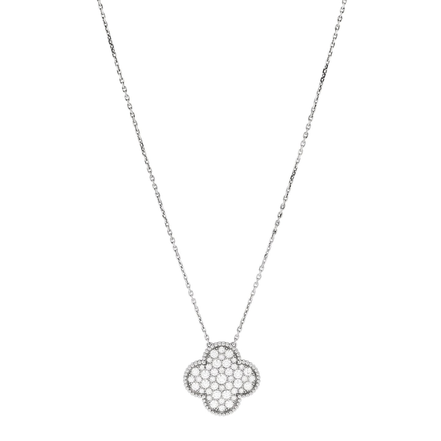 18K White Gold Diamond Magic Alhambra Pendant Necklace