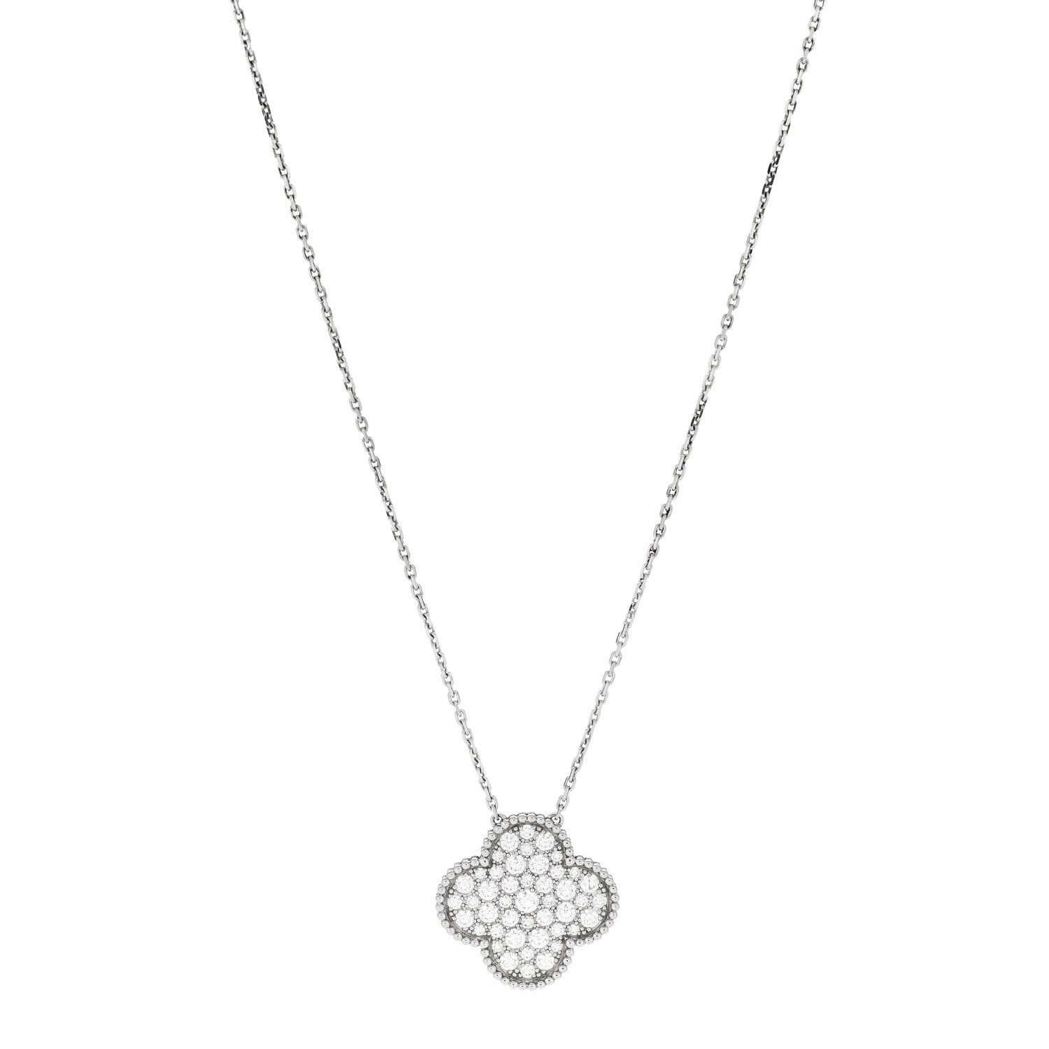 Van Cleef & Arpels 18K White Gold Diamond Magic Alhambra Pendant Necklace 1 of 7