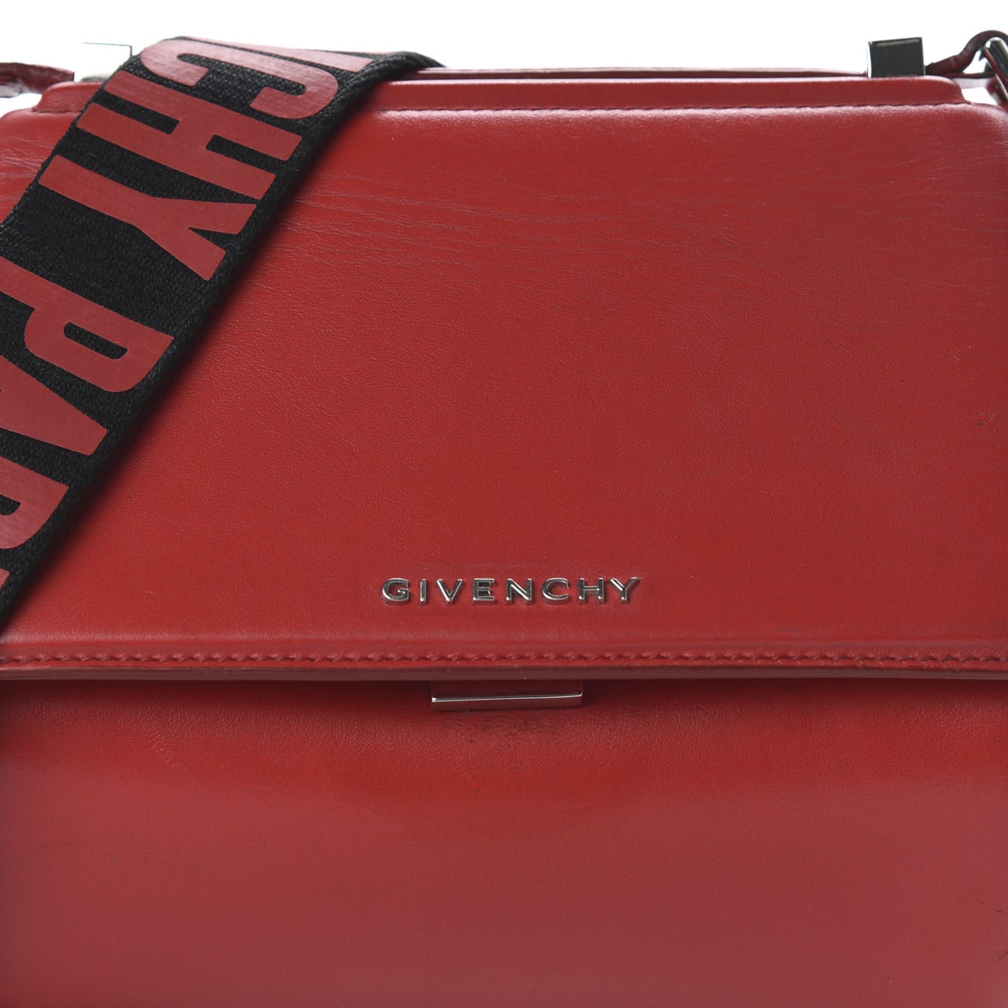 Calfskin Mini Pandora Box Logo Strap Crossbody Bag Red