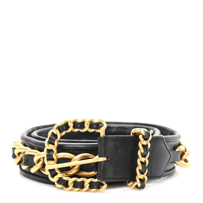 Chanel Lambskin Chain Belt 85 34 Black Gold 1 of 5