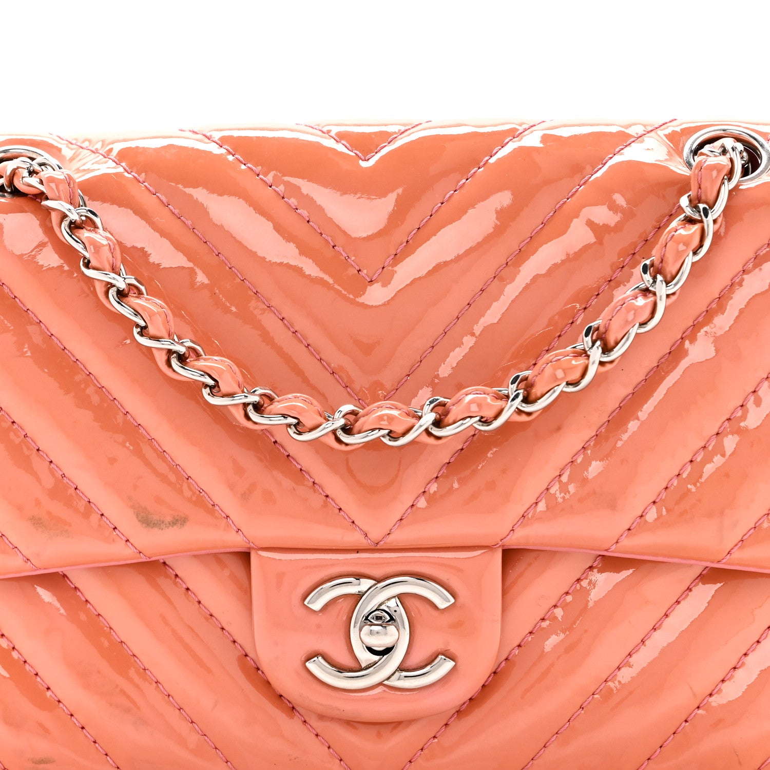 Chanel Patent Chevron Quilted Medium Single Flap Pink 11 of 11