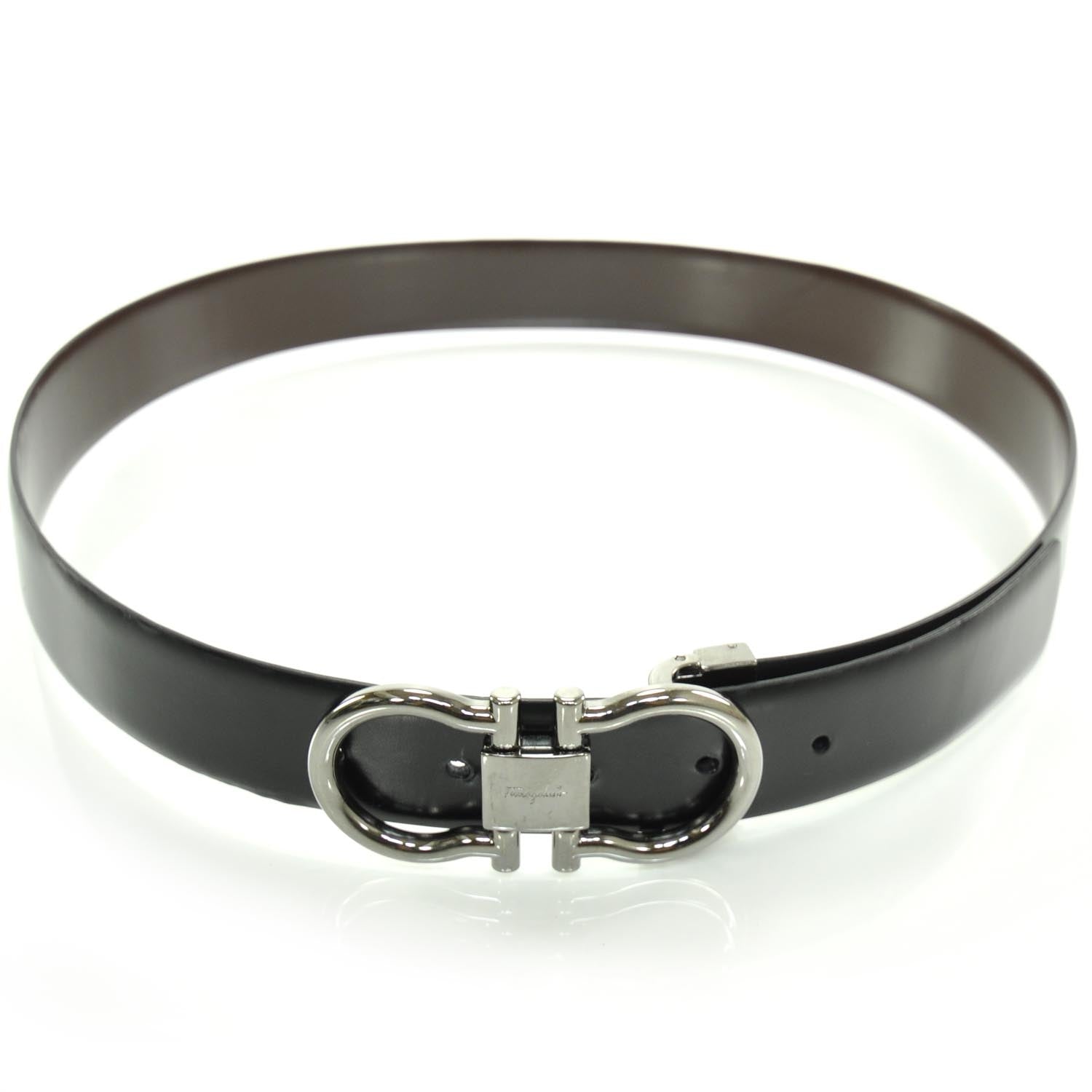 FASHIONPHILE SALVATOREFERRAGAMOLeatherGanciniReversibleBelt95Black 1 of 5