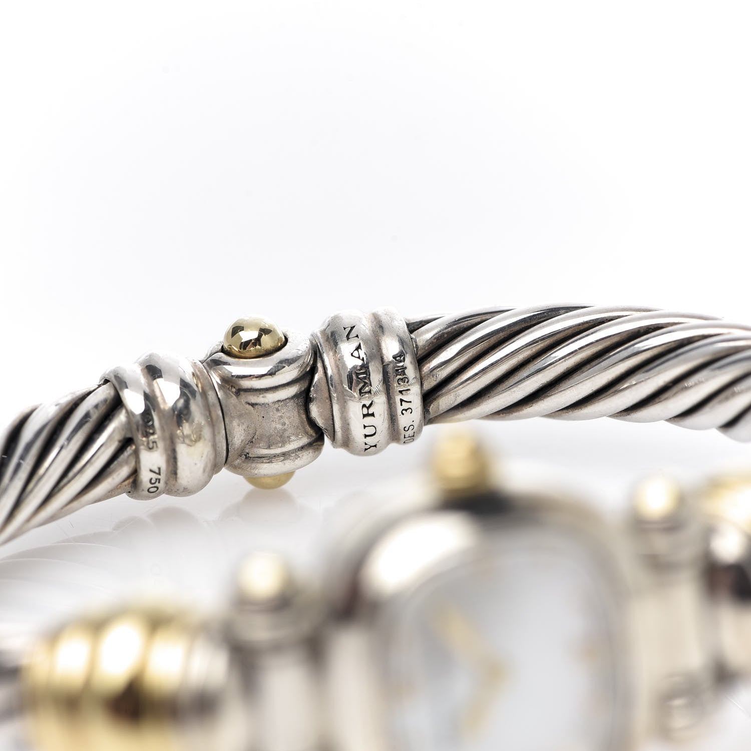 David Yurman Sterling Silver 18K Yellow Gold Diamond Mother of Pearl 21mm Classic Cable Quartz Watch 7 of 10