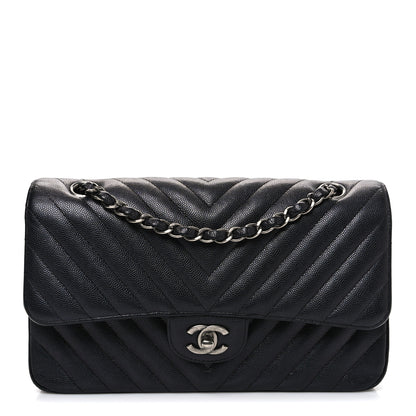 Chanel Iridescent Caviar Chevron Quilted Medium Double Flap Black 1 of 11