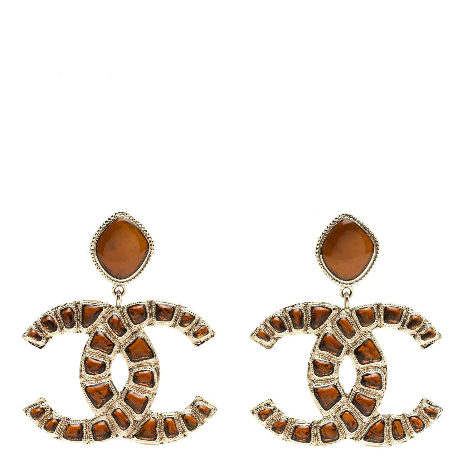 Chanel Metal Gripoix Along The Nile Clip On Earrings Gold Orange 1 of 5