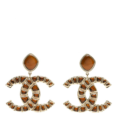 Chanel Metal Gripoix Along The Nile Clip On Earrings Gold Orange 1 of 5