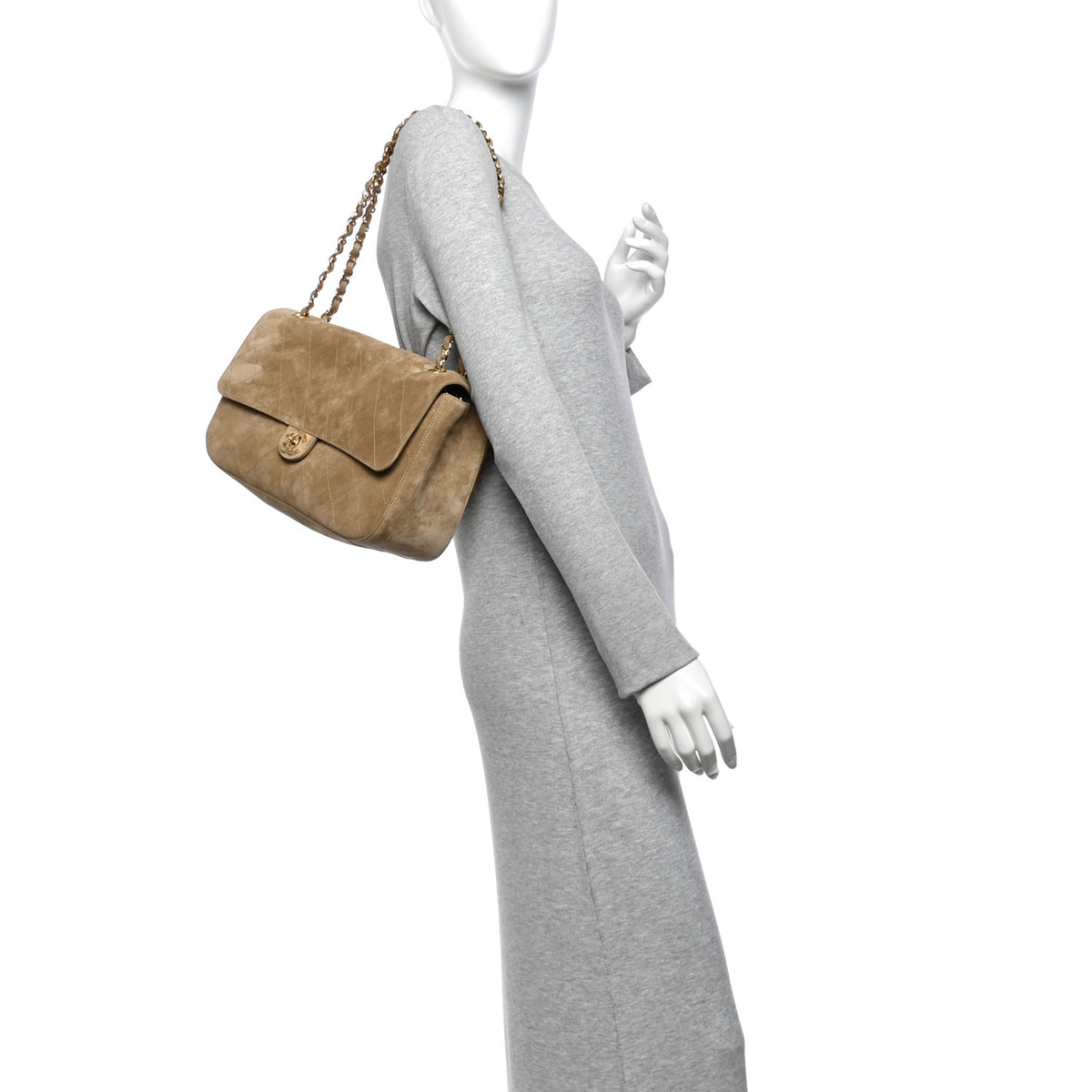 Suede Calfskin Small Souplissimo Maxi Flap Dark Beige