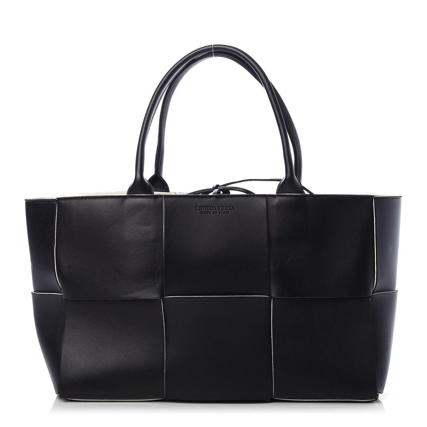 Nappa Maxi Intrecciato Arco Tote Black White