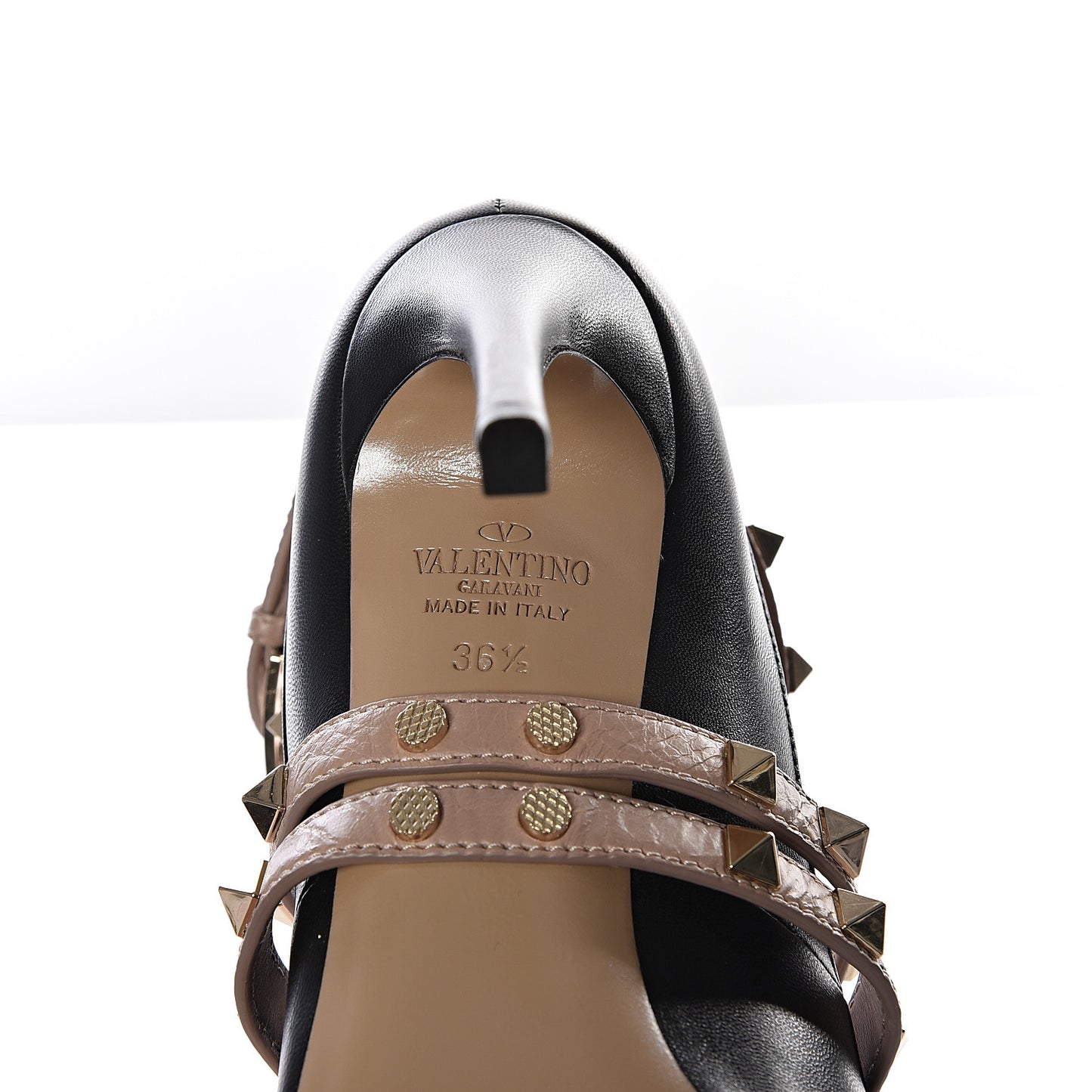 Nappa Rockstud Crisscross Ankle Wrap 105mm Pumps 36.5 Black Poudre