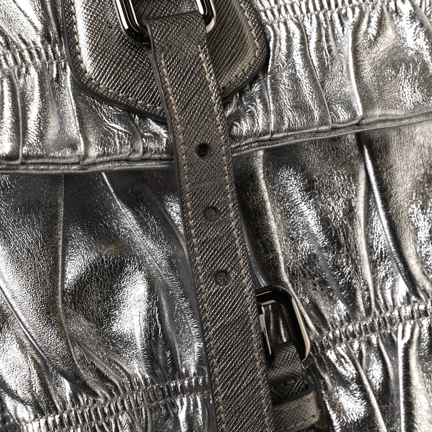 Metallic Nappa Gaufre Messenger Tote Silver