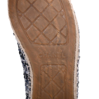 Chanel Metallic Tweed Lambskin CC Espadrilles 39 Blue Black Silver 7 of 12