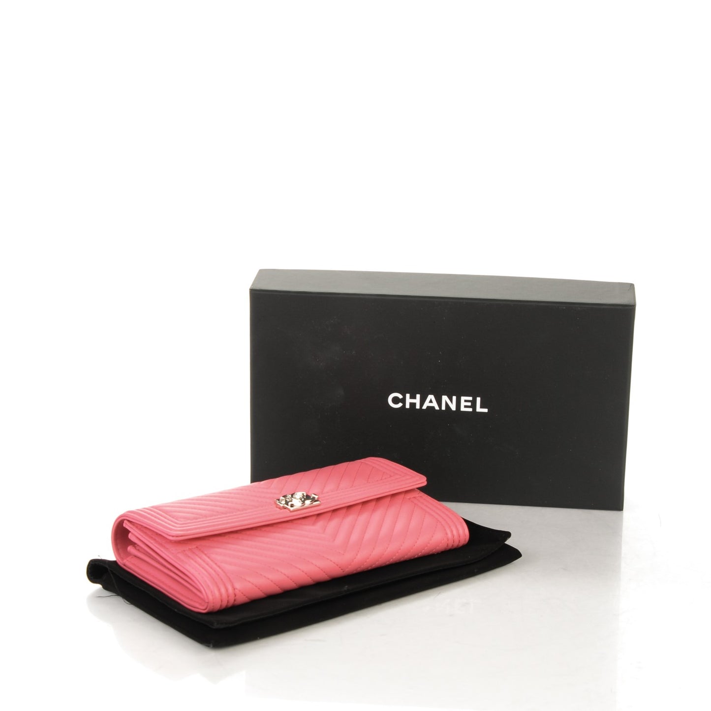 Lambskin Chevron Quilted Boy Flap Wallet Pink