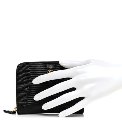 Chanel Lizard Embossed Compact Wallet Black 2 of 8