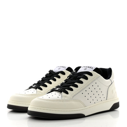 Chanel Grained Calfskin Fabric Womens Logo Sneakers 39.5 White Black 3 of 9