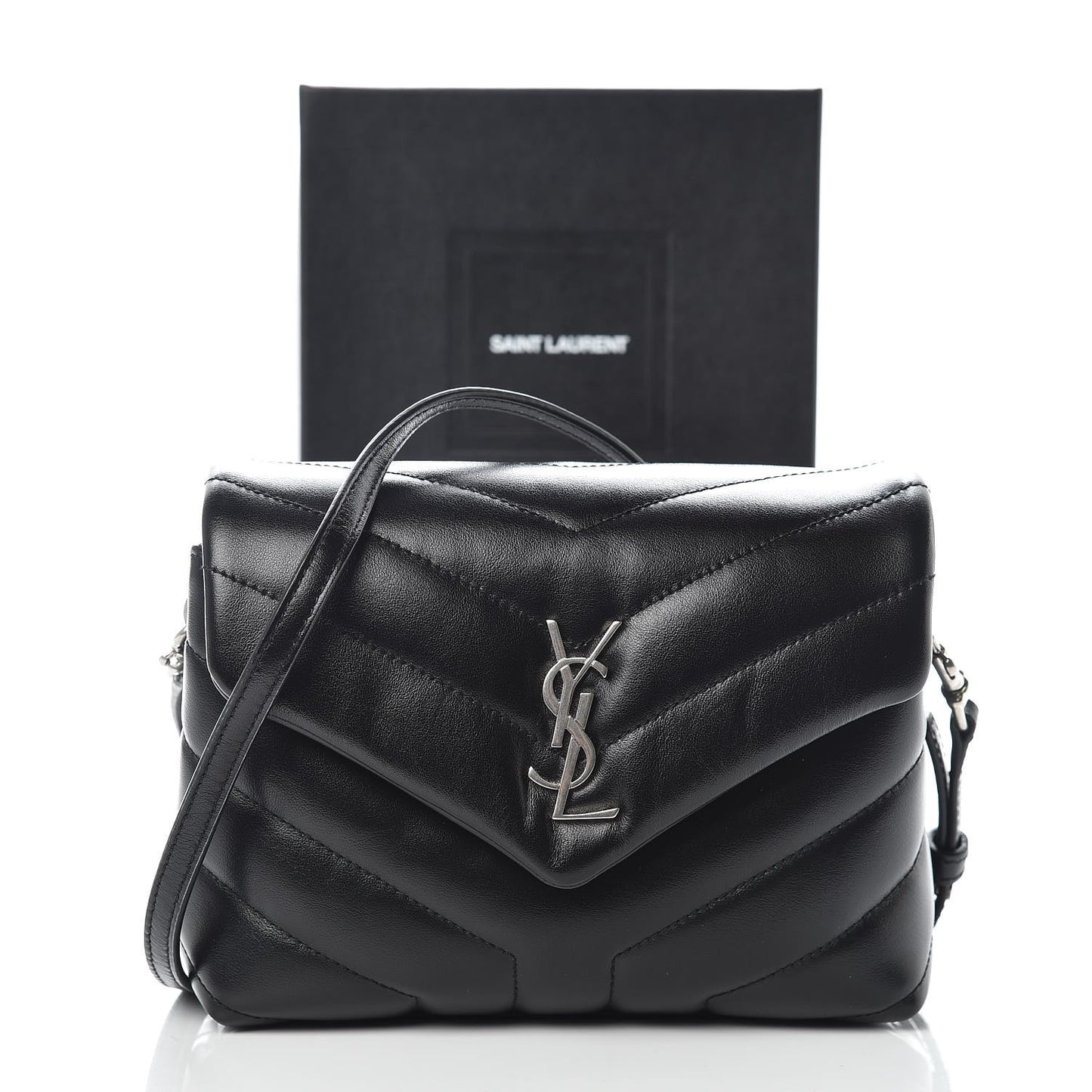Calfskin Y Quilted Monogram Toy Loulou Crossbody Bag Black