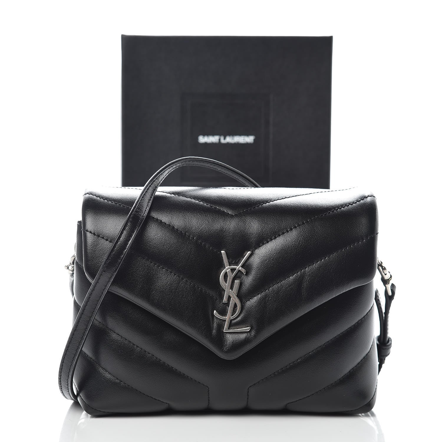 Saint Laurent Calfskin Y Quilted Monogram Toy Loulou Crossbody Bag Black 10 of 10
