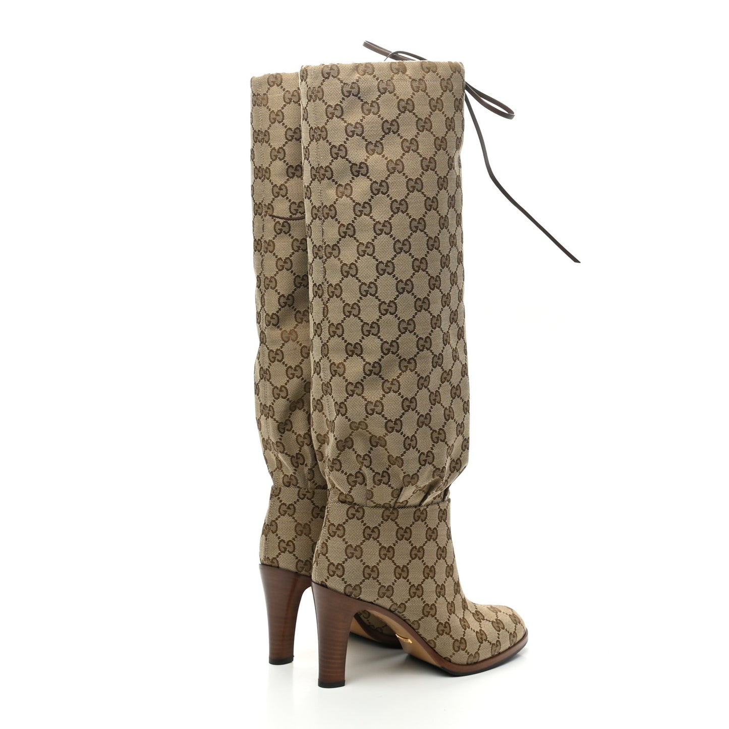 Monogram Lisa Mid Heel Boots 38 Beige Ebony