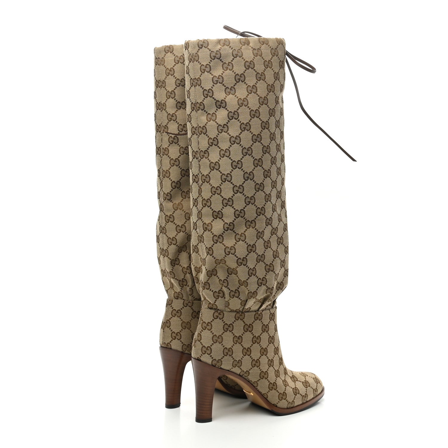 Gucci Monogram Lisa Mid Heel Boots 38 Beige Ebony 4 of 6