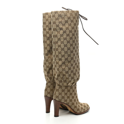 Gucci Monogram Lisa Mid Heel Boots 38 Beige Ebony 4 of 6