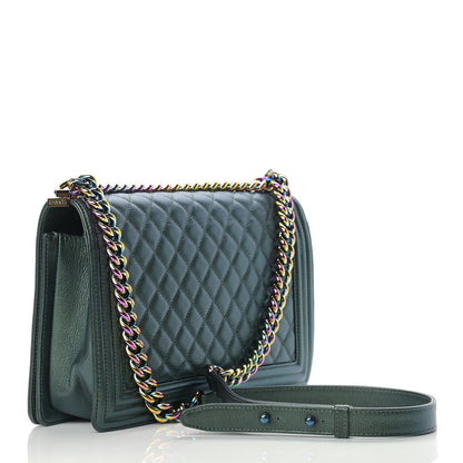 Chanel Iridescent Goatskin Quilted New Medium Boy Flap Green 3 of 11