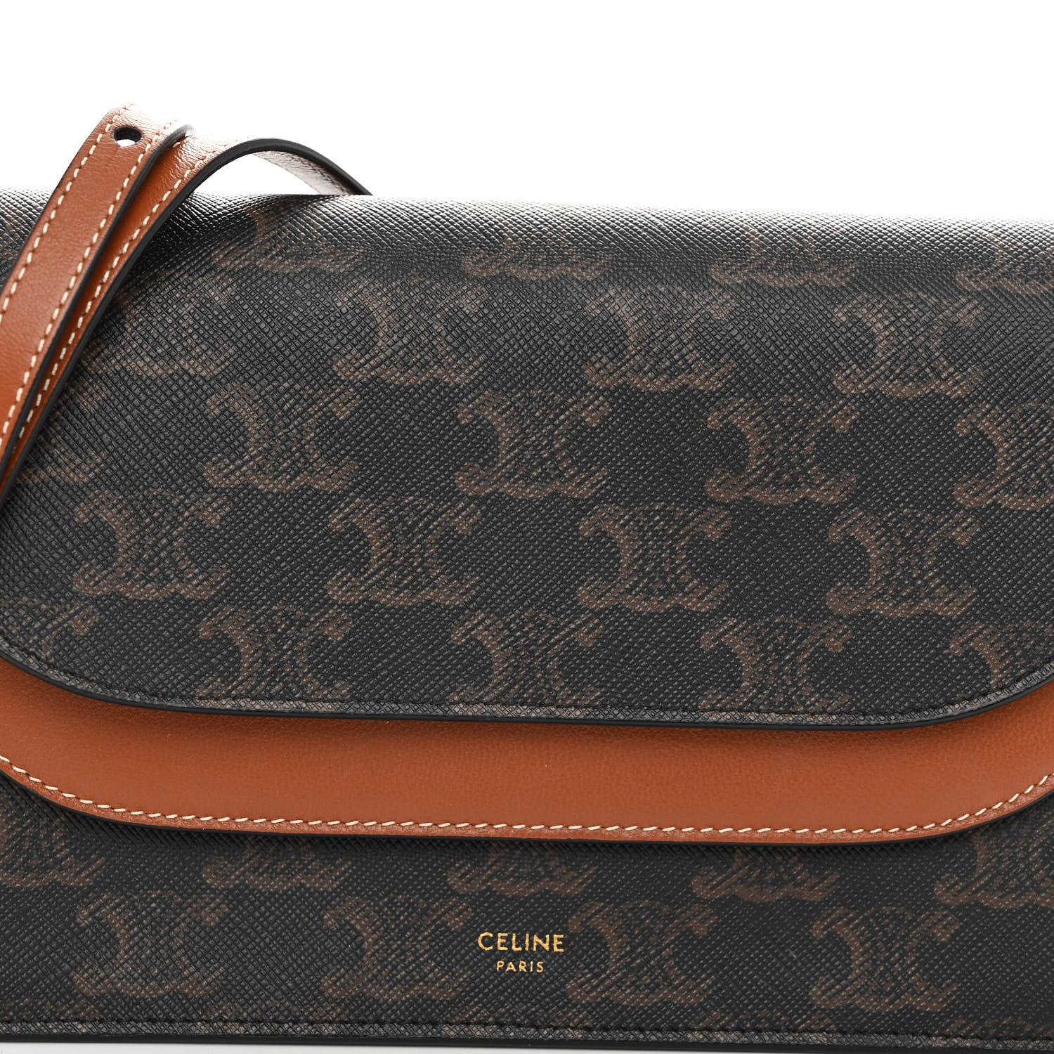 Celine Triomphe Canvas Lambskin Wallet On Strap Tan 9 of 11