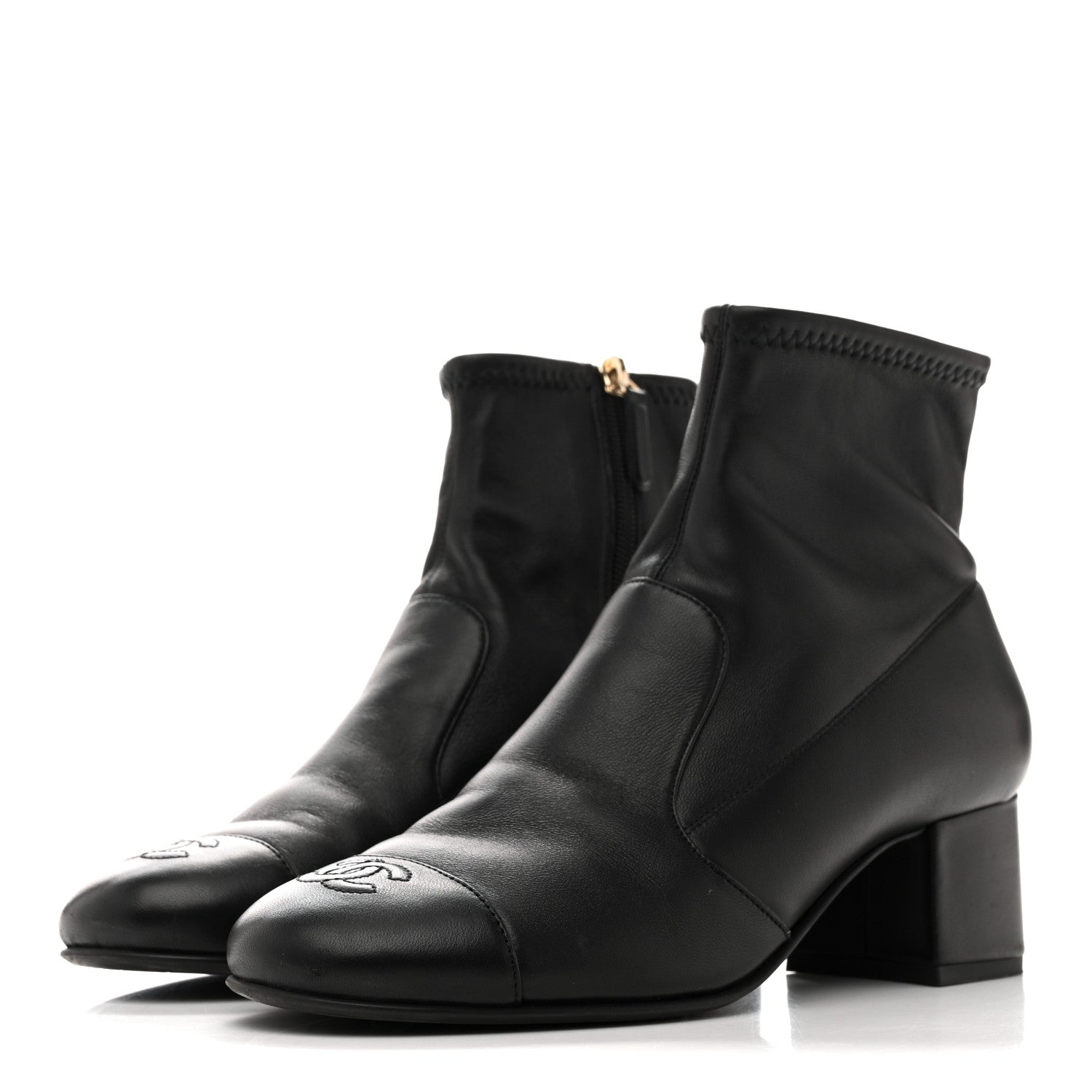 Chanel Stretch Lambskin Cap Toe CC Short Boots 38.5 Black 4 of 9