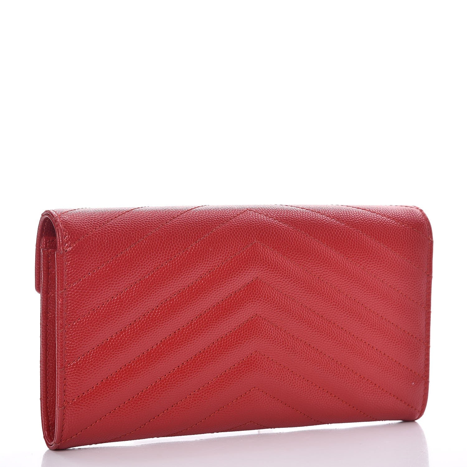 Saint Laurent Grain De Poudre Matelasse Chevron Monogram Flap Wallet Red 3 of 13
