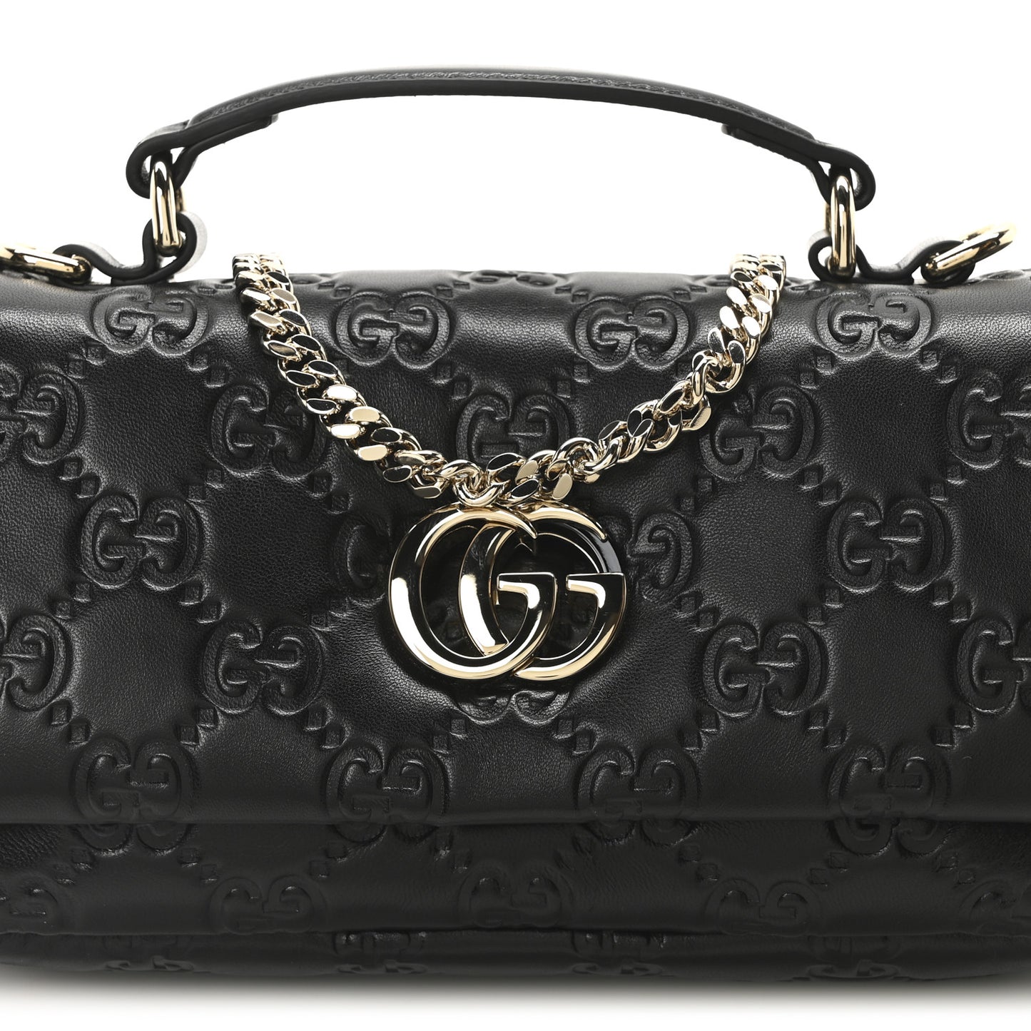 Lambskin Embossed Mini GG Milano Top Handle Shoulder Bag Black