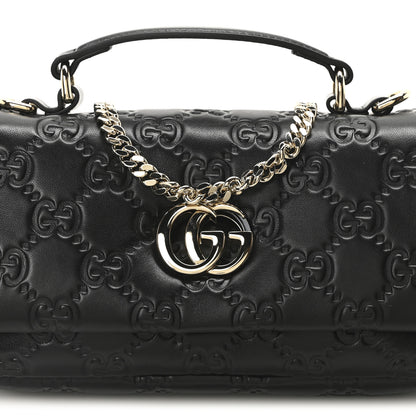 Gucci Lambskin Embossed Mini GG Milano Top Handle Shoulder Bag Black 7 of 9