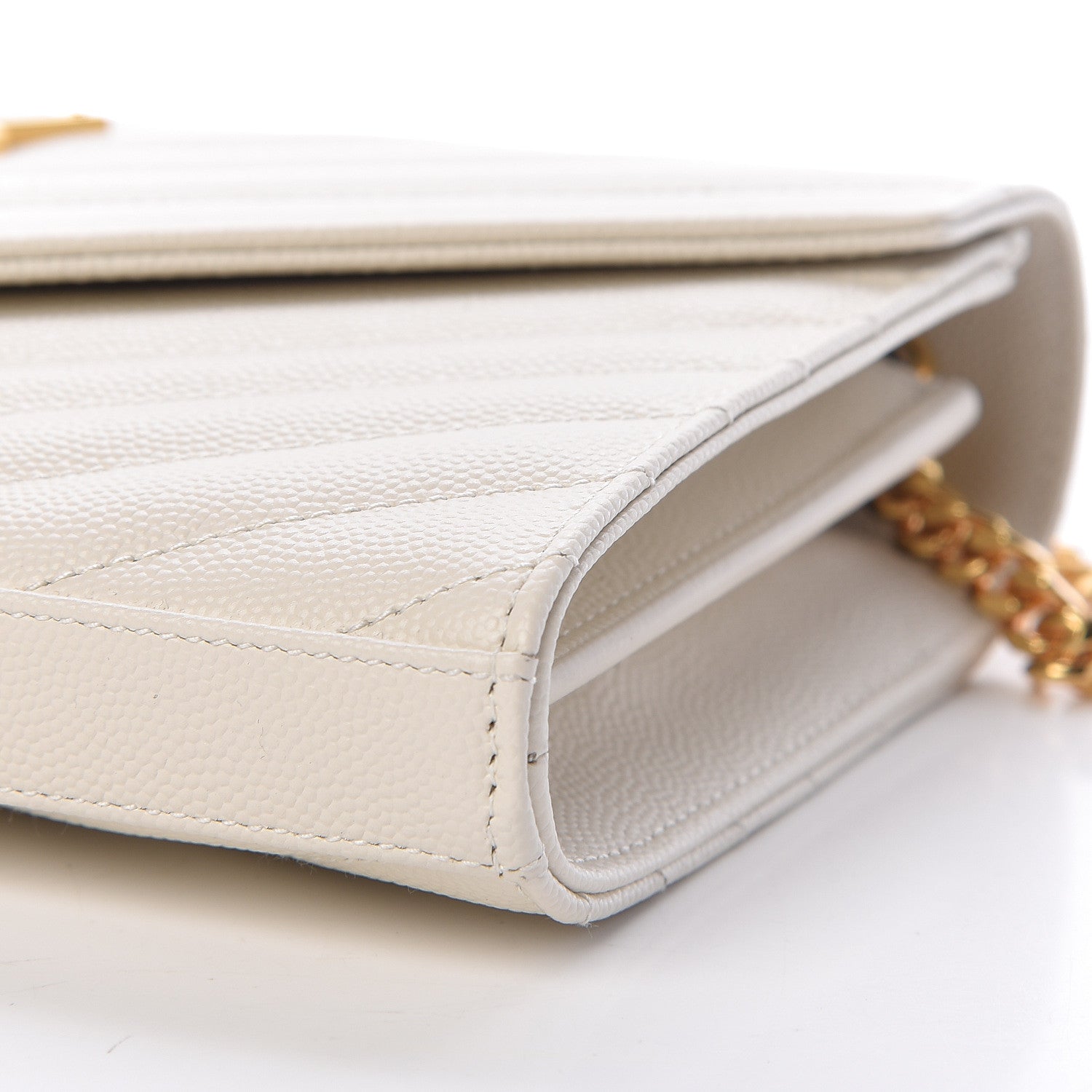 Saint Laurent Grain De Poudre Matelasse Chevron Monogram Chain Wallet Porcellana 10 of 11