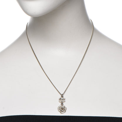 Chanel Crystal CC Camellia Necklace Silver 2 of 8
